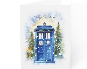 Geek Christmas cards, Doctor Who Xmas cards, Holiday season card pack, Artistic Fantasy Merry Christmas cards, Tardis cards 1,10,30 pcs