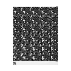 Goth Wrapping Paper, Black and white wrap paper, Gift wrapping paper, Raven gift wrapping, Present wrapping paper, Gift paper roll, Flowers 30" x 36"