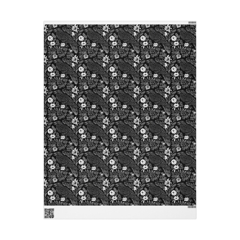 Goth Wrapping Paper, Black and white wrap paper, Gift wrapping paper, Raven gift wrapping, Present wrapping paper, Gift paper roll, Flowers 30" x 36"