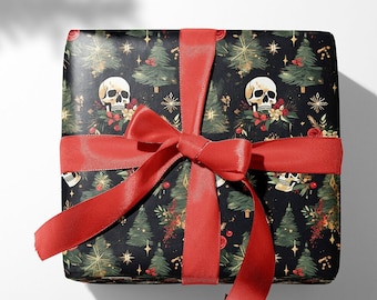 Gift wrapping paper, Gothic Christmas gift wrapping, Skull wrap paper, Christmas wrapping paper, Gift wrap paper roll, Wrap paper sheet