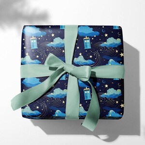 Doctor Who Gifts, Tardis wrap paper, Christmas gift wrapping, Gift wrapping paper, Sci Fi gift, Whovian gift, Geek gift, Wrap paper roll image 1