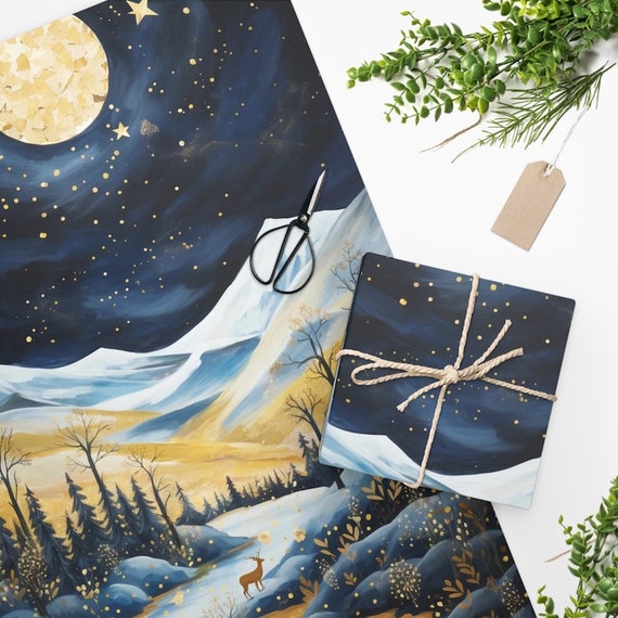 Christmas wrapping paper, Gift wrapping paper, Christmas gift wrapping, Gift wrap paper roll, Artistic wrap paper, Scenic nature mountain