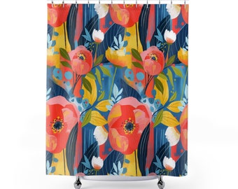 Colorful shower curtain, Floral Bathroom, Bathroom Decor, Nature inspire shower curtain, Waterproof Bath Curtain, Bold Bath Decor Watercolor