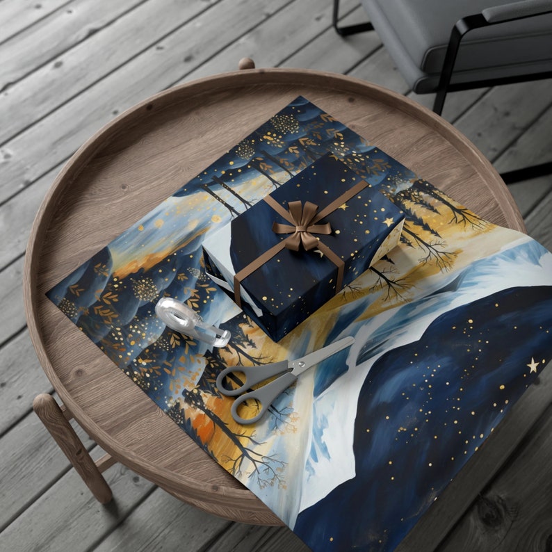 Christmas wrapping paper, Gift wrapping paper, Christmas gift wrapping, Gift wrap paper roll, Artistic wrap paper, Scenic nature mountain image 4