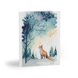 Cartes de voeux de Noël, cartes de Noël de renard aquarelle, paquet de cartes de saison des fêtes, cartes de Noël artistiques, cartes de joyeux Noël, 16/08/24