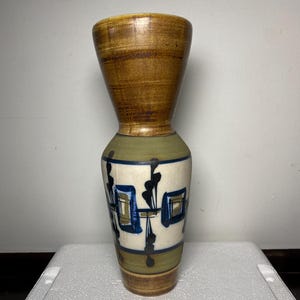 Vintage Harsa Israel Studio Pottery Vase MCM Hand Painted Ceramic Signed SSY Mid Century Modern Abstract Hourglass Decor 1960s Judaica