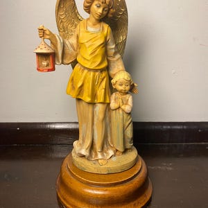 Fontanini Italy E. Simonetti Guardian Angel With Praying Child Music box figurine vintage