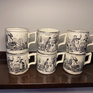 Vintage Gray's Pottery Mugs, 1800s Pub Scenes, Henry Heath, Tom Moore Quotes
