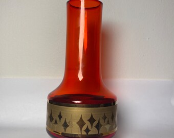 Czech Bohemian Chlum U Trebone Art Glass Ruby Gold Hand Made Vase