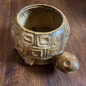 Vintage McCoy Turtle Planter #740 | Brown Ceramic Smiling Turtle Flower Pot | Lancaster Colony Era McCoy Pottery USA | Retro Plant Decor