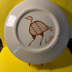 Vintage Wynne Noble Studio Pottery Plate | 8.5" Geometric Antelope & Bird | Signed Brooklyn NY Ceramic  Art | Noble Plateware