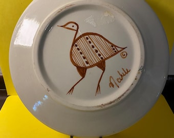 Vintage Wynne Noble Studio Pottery Plate | 8.5" Geometric Antelope & Bird | Signed Brooklyn NY Ceramic  Art | Noble Plateware