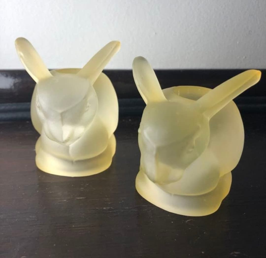 Vintage Frosted Yellow Glass Bunny Rabbit Candlestick Holders - Set of ...