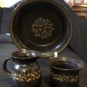 Franciscan Earthenware | Set of 3 Jamocha Serving Bowl + Creamer + Sugar Bowl | Retro Kitchenware | 1970&#39;s
