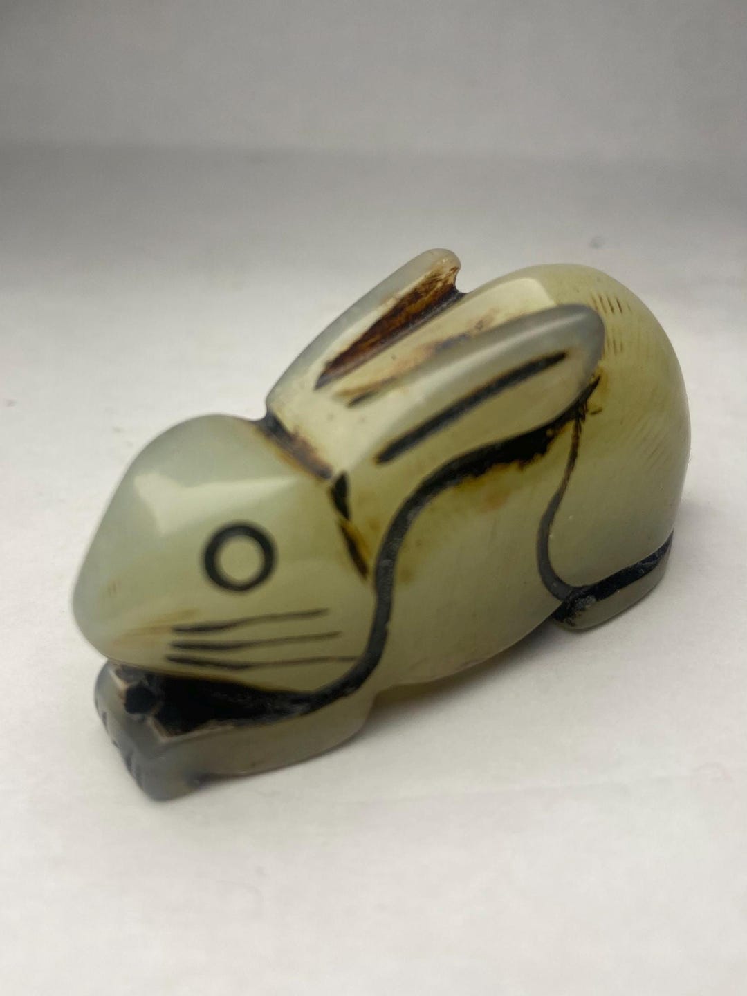 Vintage Carved Stone Rabbit Figurine – Pale Green Hardstone Hare ...