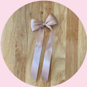 Long Tail Satin Hair bow, blush pink satin hair bow, flower girl hair bow, luxury hair bow, hair clips, girl hair bow