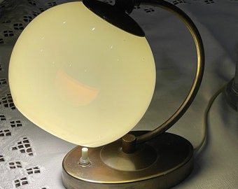 Art Deco Table Lamp: Brass Base and Yellow Glass Shade - Perfect Bedside Accent - 1930s Vintage