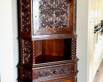 Orkdal Antique Corner Cabinet adorned with Stunning Intricate Carvings - Vintage Home Decor -Norwegian