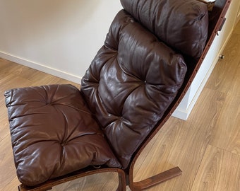 Vintage Siesta CHAIR Designed By INGMAR Relling – Plywood Lounge HIGHBACK Chair In Brown Leather Cushion