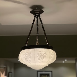 Art Nouveau lamp 1920s Inverted Dome Ceiling Light with Milk Glass Shade