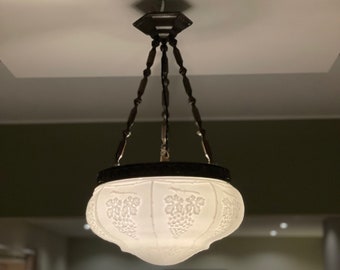 Art Nouveau lamp 1920s Inverted Dome Ceiling Light with Milk Glass Shade