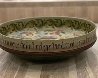 Telemark Handcrafted Rose-Painted Wooden Bowl  - Rustic and Unique Table Centerpiece