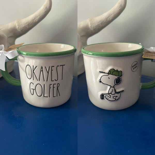 Rae Dunn Peanuts Snoopy Golf Okayest Golfer Double Sided Mug