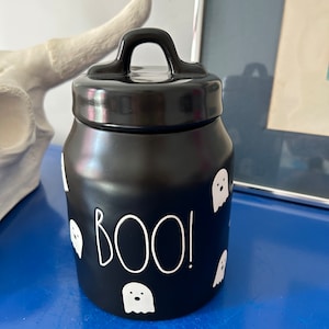 Rae Dunn Black Ghost Boo! Canister Candy Jar