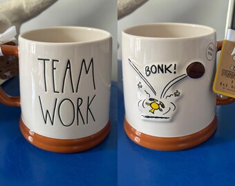 Rae Dunn Peanuts Charlie Brown Snoopy Woodstock Football Team Work Double Sided Large Mug