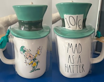 Rae Dunn Disney Alice in Wonderland Alice Mad Hatter Mad as a Hatter Double Sided Topped Mug