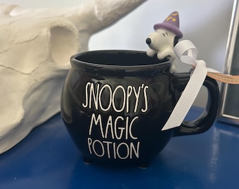 Rae Dunn Peanuts Halloween Charlie Brown Snoopy Snoopy’s Magic Potion Wizard Witch Cauldron Shaped Mug