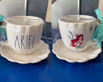 Rae Dunn Disney Little Mermaid White Iridescent Ariel Teacup and Scalloped Saucer
