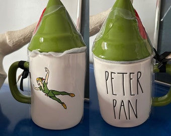 Disney Rae Dunn Peter Pan  Double Sided Mug with Peter Pan’s Hat Topped Lid