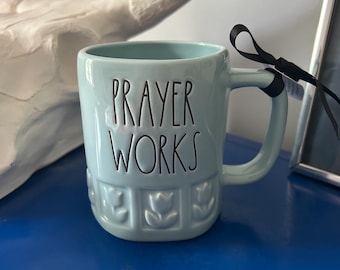 Rae Dunn Light Blue Floral Flowers Prayer Works Mug