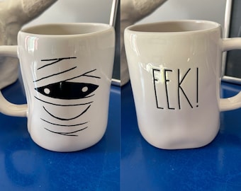 Rae Dunn Halloween Eek! Mummy White Double Sided Mug