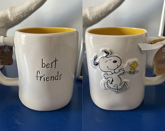 Rae Dunn Peanuts Snoopy Woodstock Dancing Best Friends Double Sided Mug