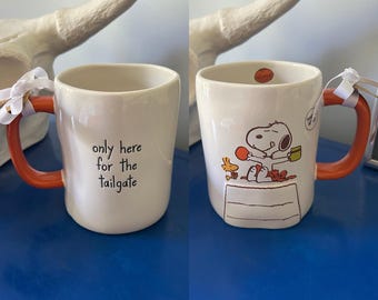 Rae Dunn Peanuts Snoopy Football Fall Only Here for the Tailgate Double Sided Mug