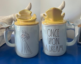 Rae Dunn Disney Princess Sleeping Beauty Once Upon A Dream Mug with Crown Topper