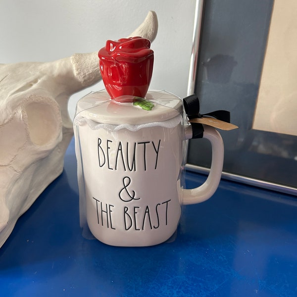 Disney Rae Dunn Beauty & the Beast Mug with Rose Topped Lid