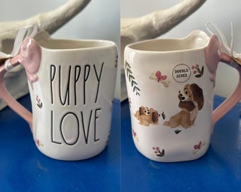 Rae Dunn Disney Lady and the Tramp Puppy Love Rosa Schleife doppelseitige Tasse