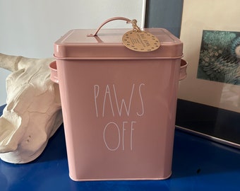 Rae Dunn Light Pink Metal Paws Off Pet Storage Container
