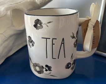 Rae Dunn Black and White Flower Floral Tea Mug