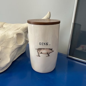 Rae Dunn Pig Oink Holz Kanister Candy Glas