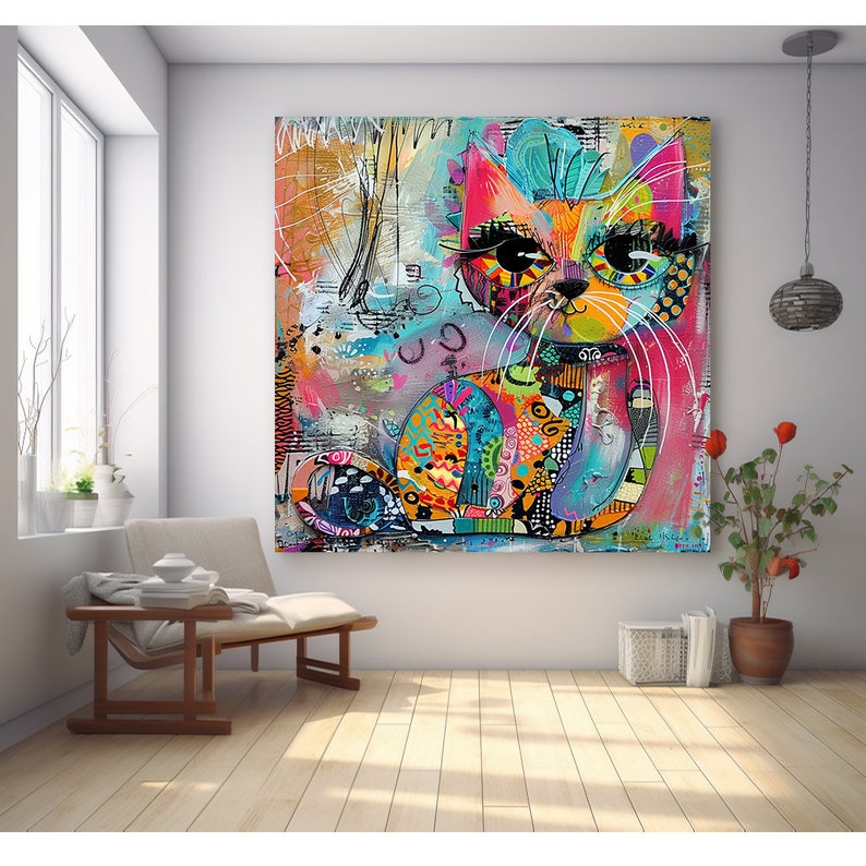 Cat Art Print, Cat Print, Cat Wall Art, Cat Wall Decor, Cat Wall Painting, Cat Print Wallpaper, Cat Portrait, Artistic Wall Painting immagine 3