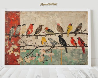 Birds on a Wire Wall Art, Bird Decor, Vintage Bird Print, Bird Wall Art, Birds on a Wire Wall Art, Bird Painting, Vintage Bird Wall Decor