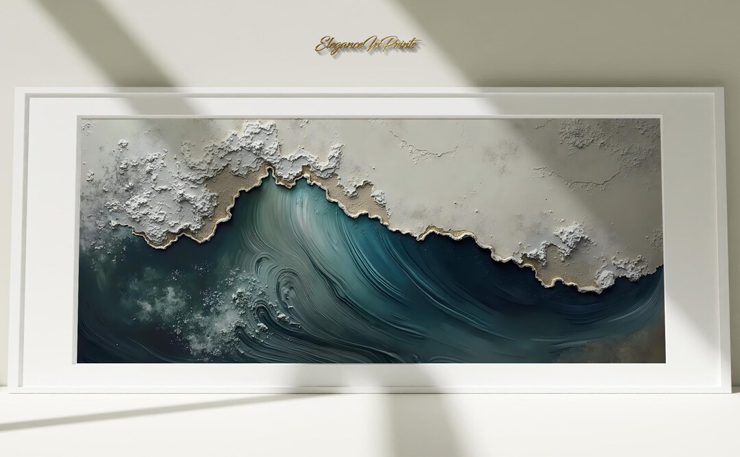 Blue Beige Minimalist Beach Painting, Large 3D Textured Wall Art, Ocean ...