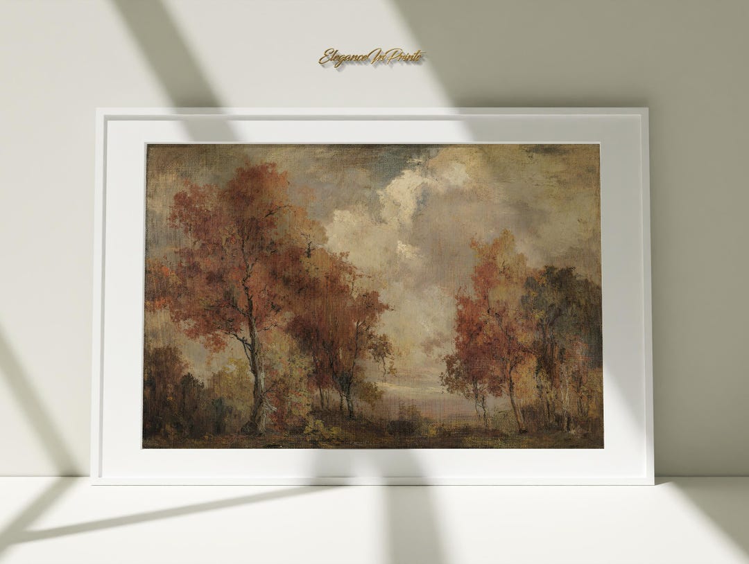 Vintage Autumn Landscape Print, Fall Wall Art, Antique Cloudy Sky Art ...