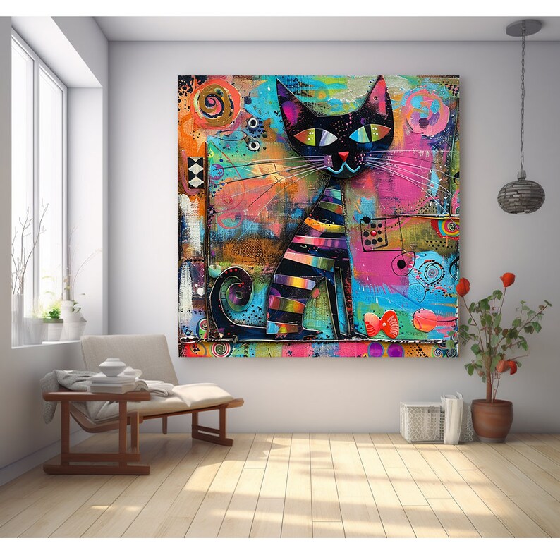 Cat Art Print, Cat Print, Cat Wall Art, Cat Wall Decor, Cat Wall Painting, Cat Print Wallpaper, Cat Portrait, Artistic Wall Painting zdjęcie 3