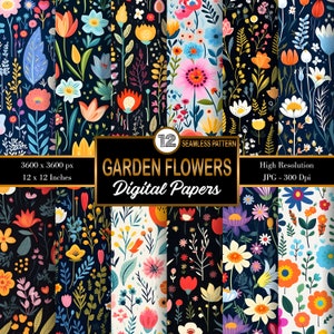 Floral Seamless Patterns, Flower Seamless Pattern, Floral Wrapping Paper, Digital Scrap Paper, Digital Paper Bundle, Scrapbooking Paper