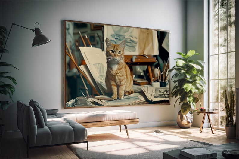 Cat Art Print, Cat Print, Cat Wall Art, Cat Wall Decor, Cat Wall Painting, Cat Print Wallpaper, Cat Portrait, Artistic Wall Painting zdjęcie 2